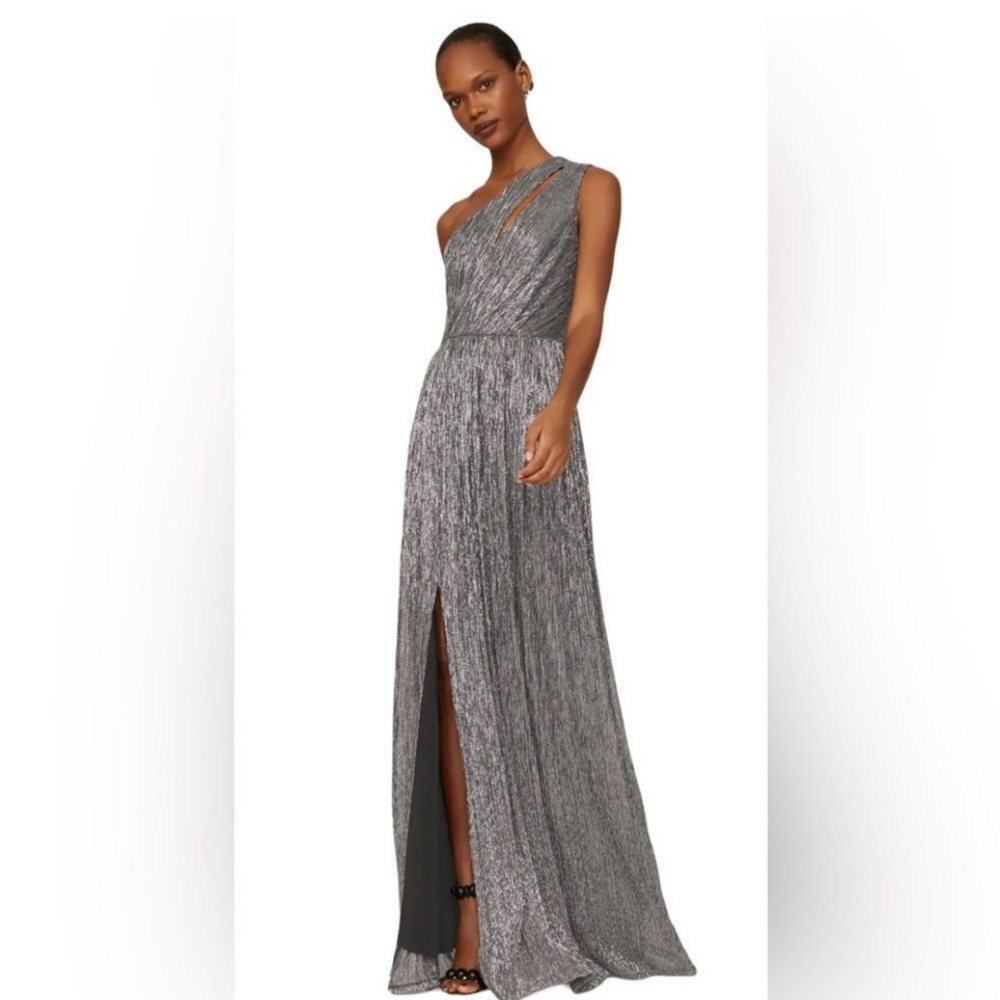 New! Dress the Population Kienna Shimmer Cutout Detail One-Shoulder Gown Sz S